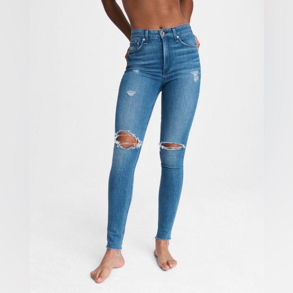 Rag and Bone Nina High Rise Ankle Skinny Ripped Jeans, Size 31